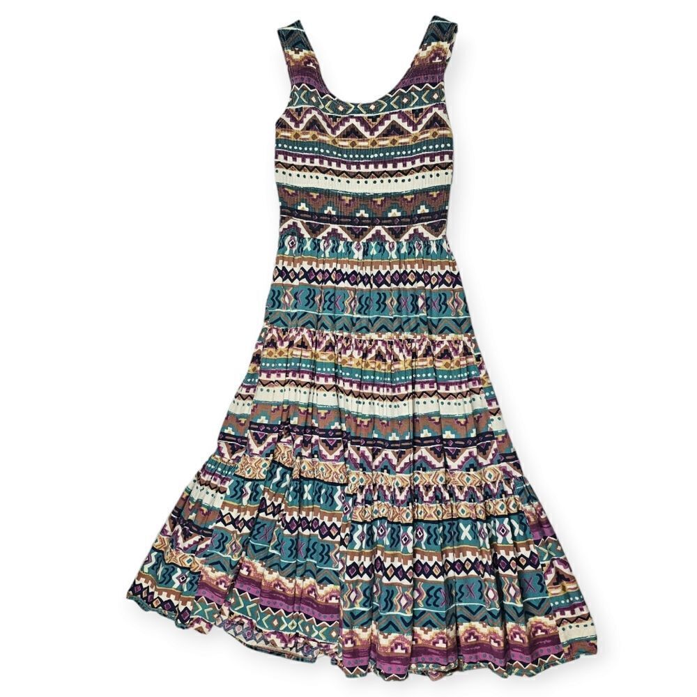 Vintage Blue Colorful Aztec Southwestern Print‎ Dress Women's Size 5/6